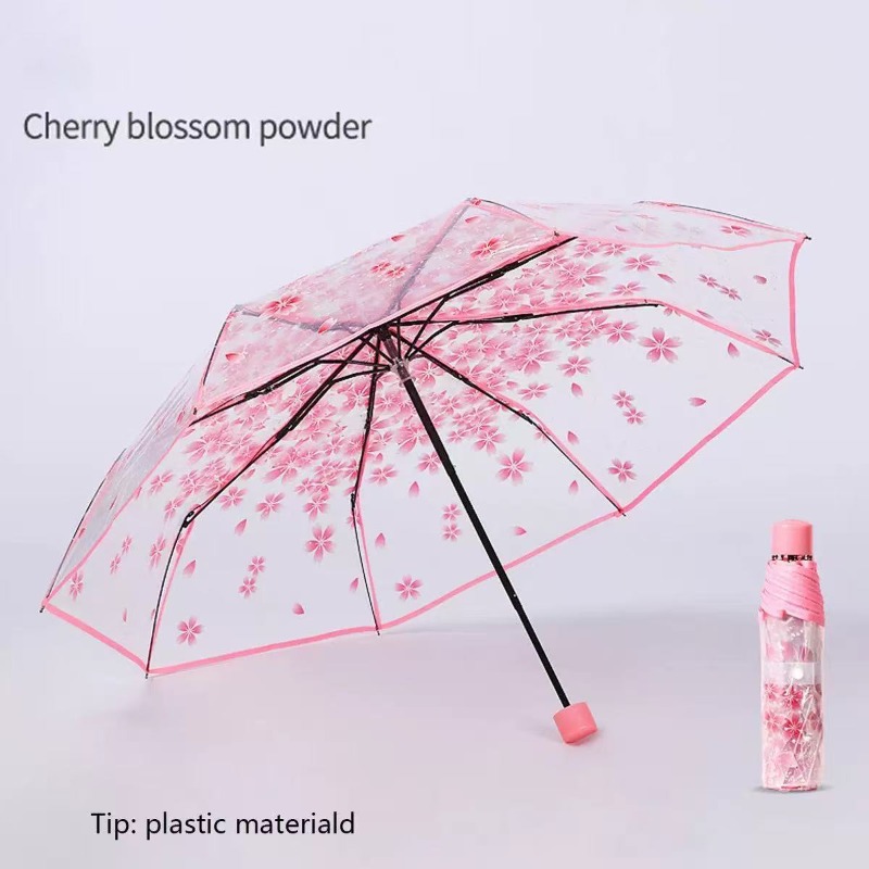 Travel Umbrella Compact - Portable Transparent Sakura Clear Umbrella Cute