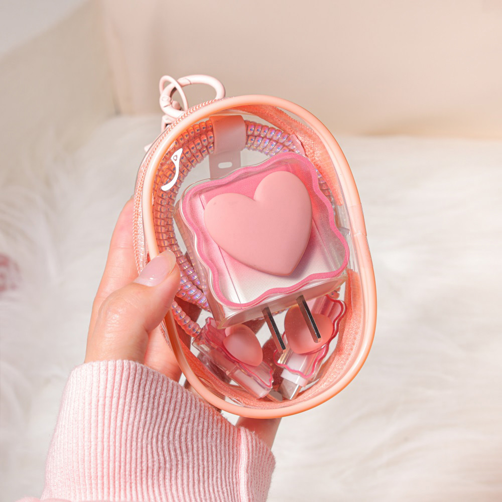 6PCS Love Heart Charger Cover  - Travel Accessories Kit Bag ulasan dan harga